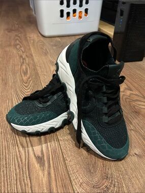 Donna Karan Dark Green and Black Knit Lace-Up Sneakers